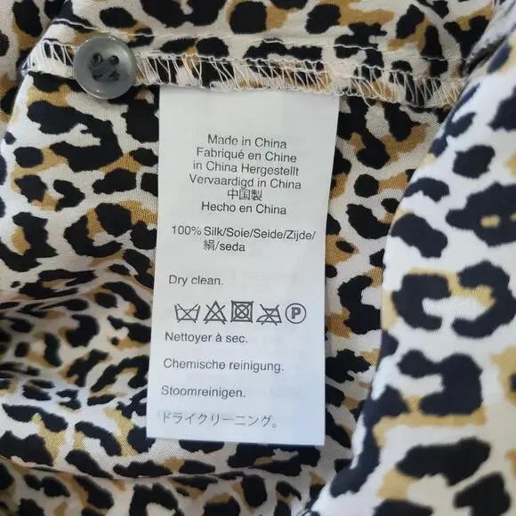 J Crew Shirt Womens 22 Brown Black Leopard Animal Print Silk Button Front J8152 - Picture 8 of 10